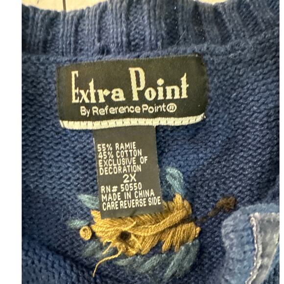 Extra Point Vintage Blue Floral Embroidered Granny Pullover Sweater Women 2XL - Picture 7 of 7